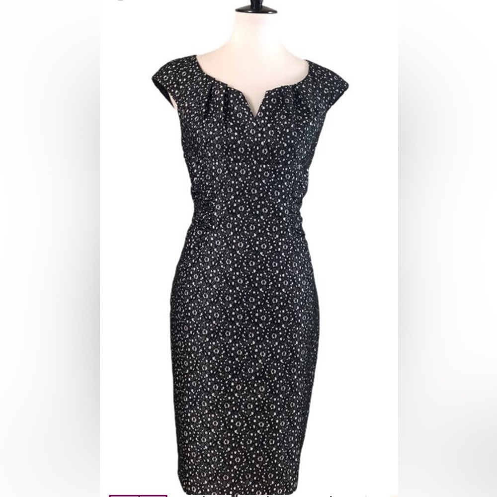 Adrianna Papell Black and White Sheath Midi Dress